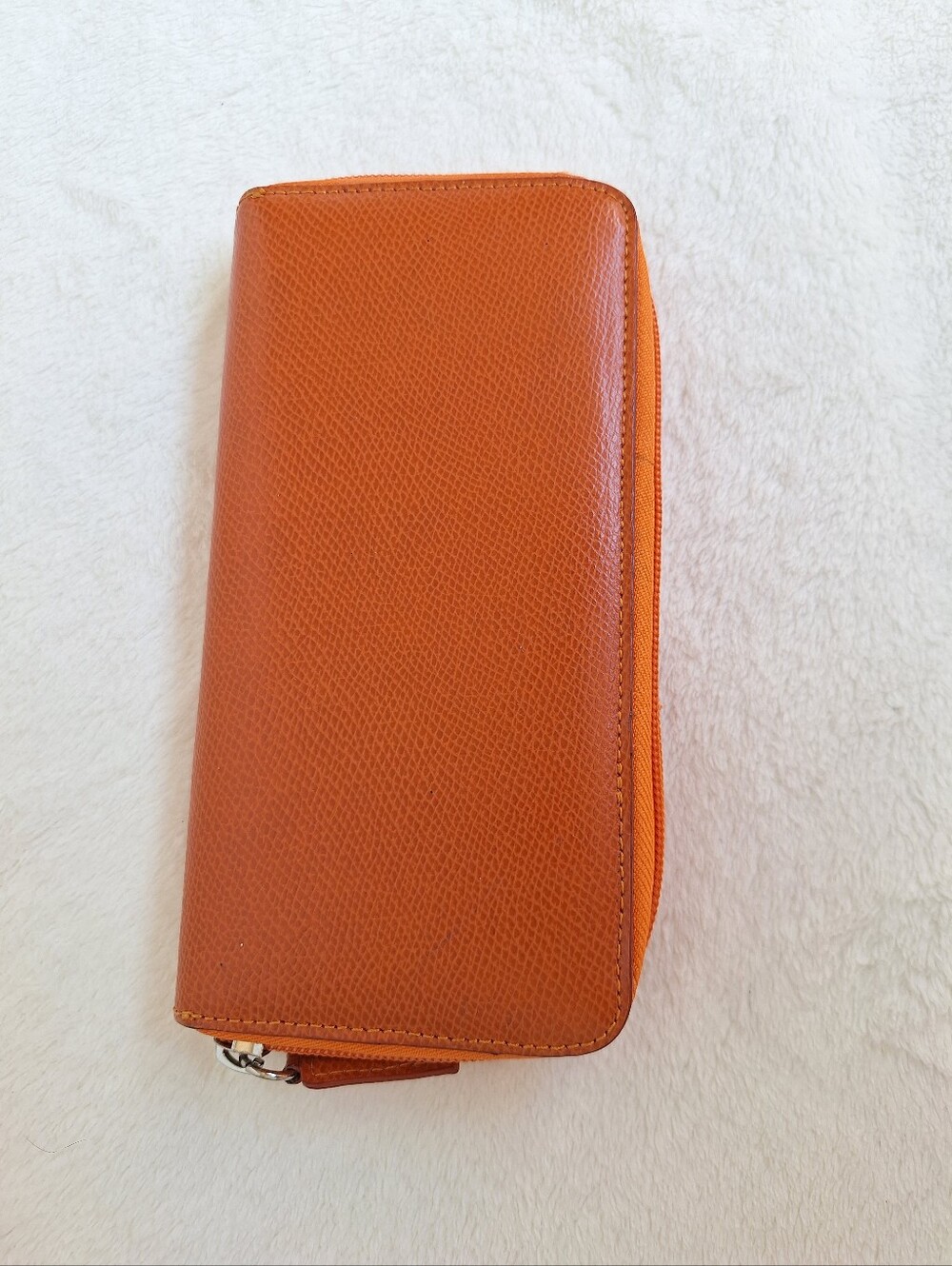 CHAMINADE Italy Orange Leather Zip Around Wallet 🧡 Epsom Style Long Clutch 🇮🇹